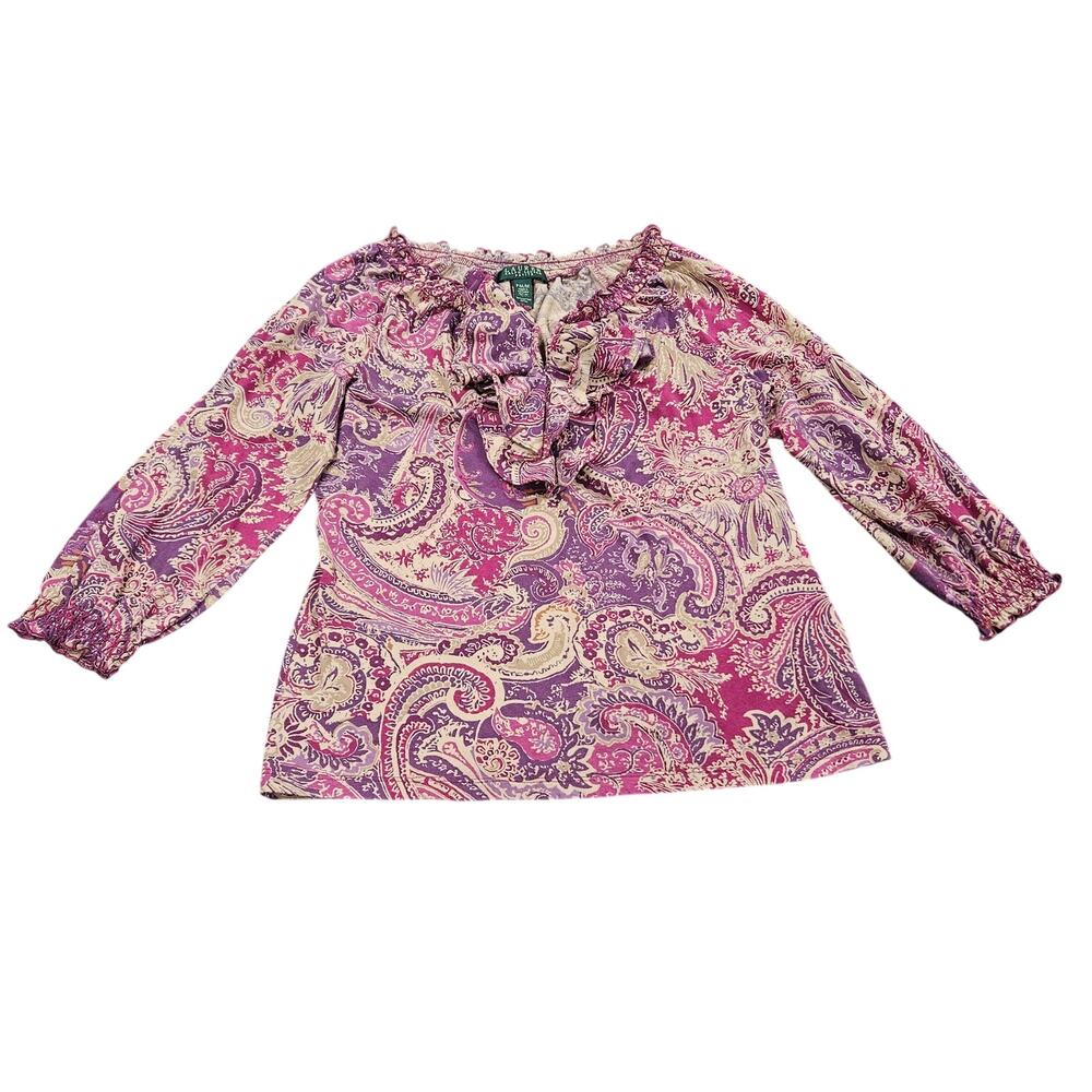Lauren Ralph Lauren Petite Y2K Paisley Ruched Puff Sleeve Blouse PM M